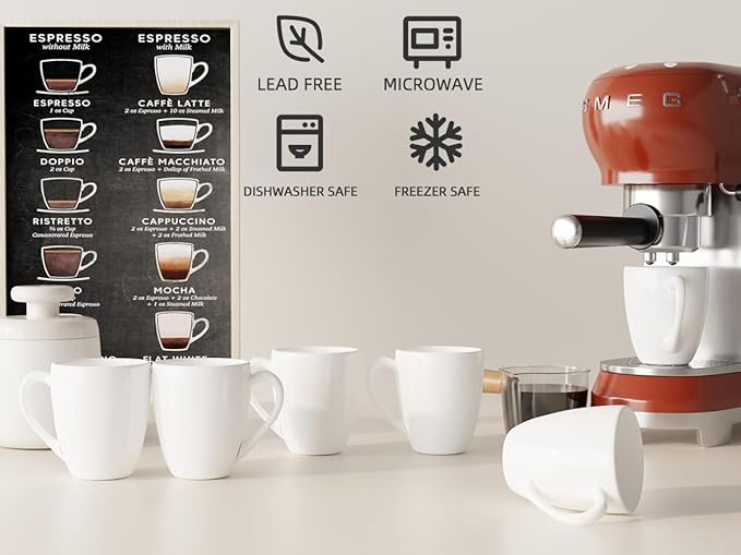 Schliersee 16 OZ White Porcelain Coffee Mugs Set of 6, Large Coffee Cups with Handle for Latte, Hot Tea, Coffee, Cappuccino, Cocoa, Milk, Water, espresso Porcelain Mug Cups, Microwave Safe