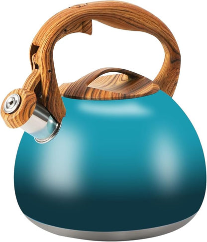 Tea Kettle, Stainless Steel Whistling Tea Kettle,3.2Qt Tea Pot for Stove with Cool Handle,Strong and Durable (Dark Green Gradient)