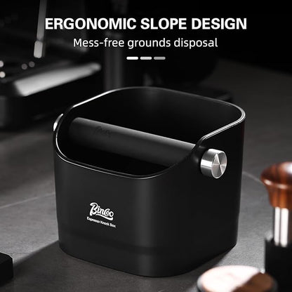 Espresso Knock Box - Bincoo Espresso Machine Knock Box/Espresso Grounds Knock Box, Barista Style Coffee Knock Box for Grounds with Removable Shock-Absorbent Knock Bar and Anti-Slip Base. (Grey)