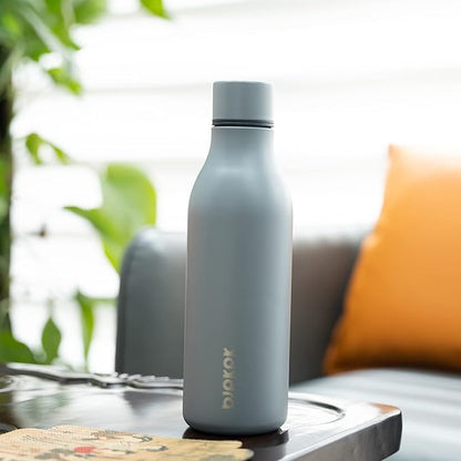 BJPKPK Insulated Water Bottles, 18 oz Stainless Steel Metal Water Bottle with Strap, BPA Free Leak Proof Jugs, Mugs, Flasks, Reusable Thermal Flasks for Sports & Travel, Grey