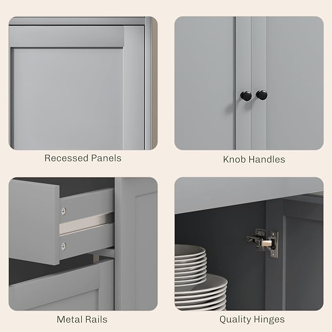 HOMCOM Sideboard Buffet Cabinet with Storage, 55" Modern Kitchen Cabinet with 4 Doors, 2 Drawers and 2 Adjustable Shelves, Coffee Bar, Gray