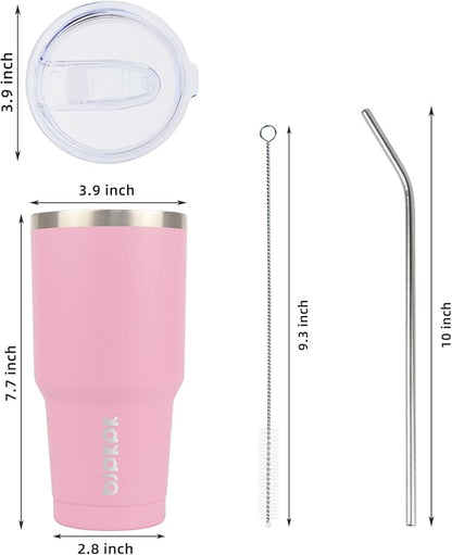 BJPKPK 30oz Insulated Tumbler with Lids and Straw, Stainless Steel Travel Coffee Tumbler,Powder Coated Travel Mug,Light Pink