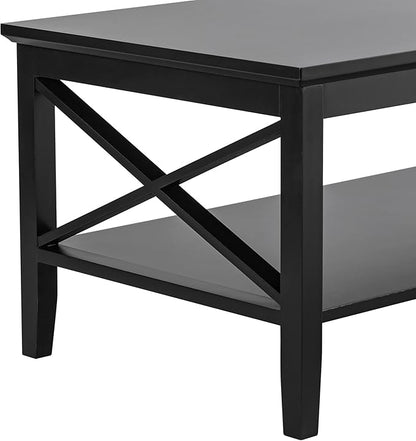 ChooChoo Oxford Coffee Table with Thicker Legs, Black Wood Coffee Table with Storage for Living Room