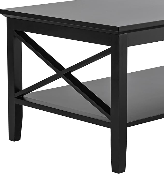 ChooChoo Oxford Coffee Table with Thicker Legs, Black Wood Coffee Table with Storage for Living Room