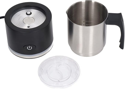 Electric Milk Frother Energy Saving EU Plug 220-240V Compact Stainless Steel Jug Automatic Milk Frother for Home Hot Chocolate (Black)