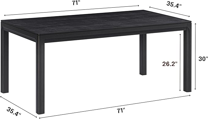 NTC Flow 71 Inch Modern Design, Rectangular Dinner Table for Dining Room, Living Room Furniture, Effortless Assembly, Burnt Black