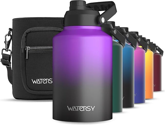 1 Gallon Water Bottle Insulated(Cold for 48 Hrs),BPA Free&Leak Proof,128oz Stainless Steel Water Jug,Big thermo,Large Water Bottle with Handle for Gym,Hiking,Camping&Travel,Purple