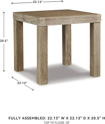 Signature Design by Ashley Silo Point Casual Outdoor Square Patio End Table with Slatted Styling, Multi-Step Finish, Eucalyptus Wood, 20.5" High, Brown