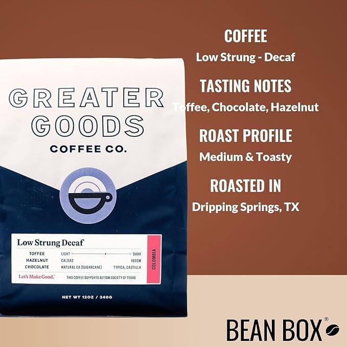Low Strung - Decaf - Roasted by Greater Goods Coffee Co. - Whole Bean Coffee - 10 Ounce Bag