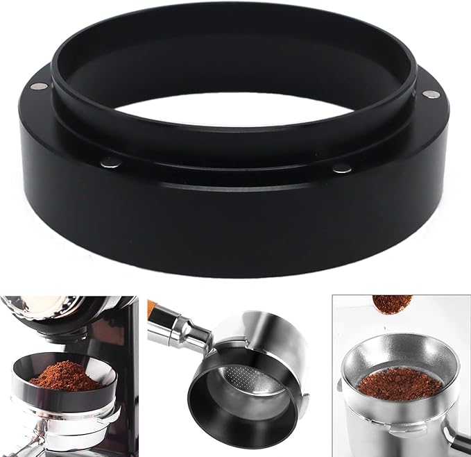 1pc Espresso Dosing Funnel 51/53/58mm Coffee Dosing Ring Aluminum Espresso Distribution Coffee Tool For Home Coffee Bar Shop College Dorm Room Apartment Essential Coffee Accessories (51mm, Black)