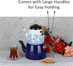 Load image into Gallery viewer, Vintage Turkish Teapot Tea Pots Kettle Set for Stovetop Stove Top Decorative Infuser Party Cups Glasses Floral Unique Boiler Samovar Strainer Loose Leaf Kitchen Style Enamel Decor (White-Blue)