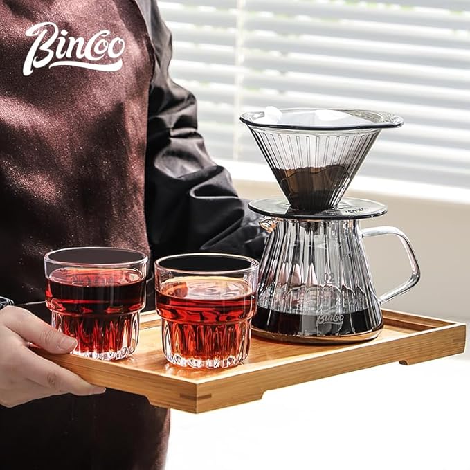 Bincoo Pour Over Coffee Dripper and Filters,Safe Tritan Plastic Coffee Dripper with 50pcs Filters Paper,Size 02 Dripper Coffee Maker Slow Brewing Coffee Pour Over for Cafe,Travel,Home(Gray)