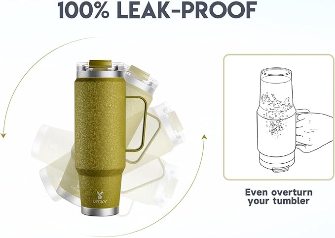 Meoky 40oz Tumbler with Handle, Stainless Steel Travel Mug with 2-in-1 Straw and Sip Lid, Vacuum Insulated Coffee Mug, 100% Leak Proof, Keeps Cold for 34 Hours or Hot for 10 Hours (Forest)