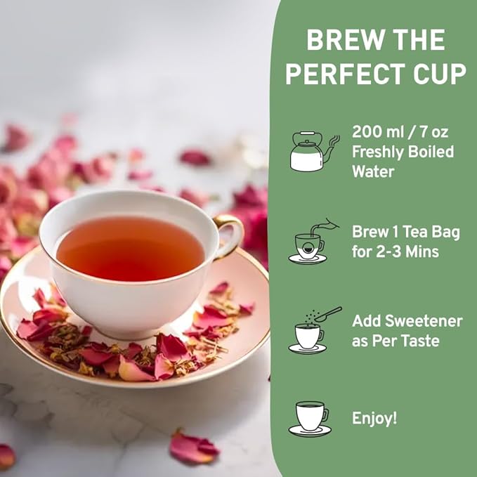 HANDPICK, Rose Buds Herbal Tea Bags - 50 Count | Caffeine Free Tulsi Tea with Chamomile & Rose Extracts | Floral & Smooth | Round Eco-conscious Tea Bags