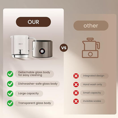 Detachable Milk Frother, 4 in 1 Milk Frother and Steamer Dishwasher Safe, Glass Frother 16.9oz Hot and Cold Foam Maker, Electric Milk Frother for Coffee, Latte, Hot Chocolate (Brushed)