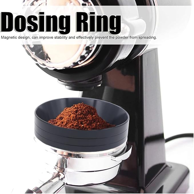 58mm Magnetic Espresso Dosing Funnel Lightweight Aluminum Coffee Dosing Ring Compatible 58mm Portafilter (Black, 58mm)