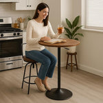 Load image into Gallery viewer, Magshion Round Bar Table, Height-Adjustable 27.5"-36" Tall Pub Tables with Black Leg and Sturdy Base, 360° Swivel Table for Kitchen Bistro Bar Cocktail Table (Brown)