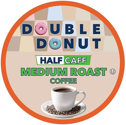 Double Donut Coffee Half Caff Coffee Pods, Single Serve Half Caffeine Coffee Pods For Keurig K Cup Brewers, Medium Roast, 20 Count