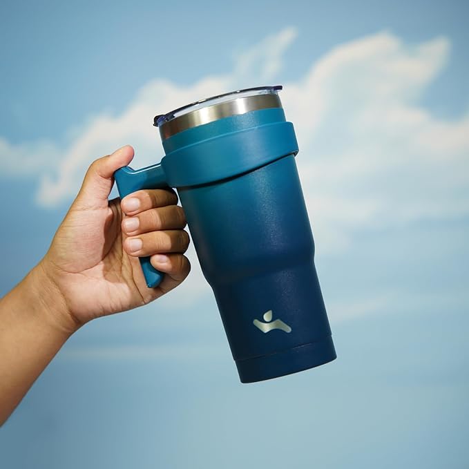 20 oz Tumbler with Handle and 2 Straw 2 Lid, Insulated Water Bottle Stainless Steel Vacuum Cup Reusable Travel Mug,Indigo Black