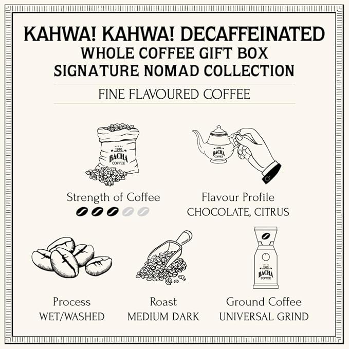 Bacha Coffee | Kahwa! Kahwa! Fine Flavoured Signature Nomad Collection, 100% Arabica Specialty Coffee, Whole Beans, Medium Dark Roast, 250g