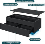 Load image into Gallery viewer, LED Coffee Table with Lift Top Morden Coffee Table with Storage High Gloss Black Sofa Table for Living Room Center Tables Hidden Compartment &amp; 2 Drawers
