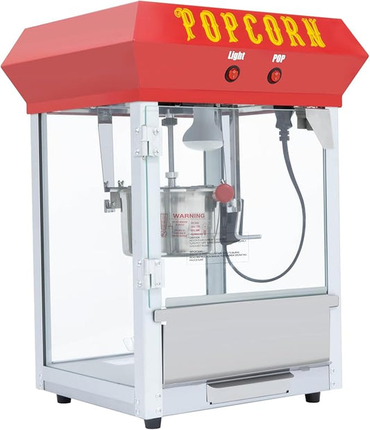 6OZ Popcorn Machine 丨 Stainless Steel Kettle Popcorn Maker for Home, Theater, Parties丨Grade Electric Popper, Red