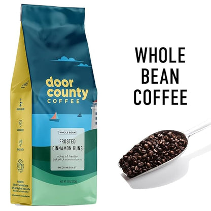 Door County Coffee Frosted Cinnamon Buns Flavored Whole Bean Medium Roast - 10 oz Bag - 100% Specialty Grade 1 Arabica Coffee
