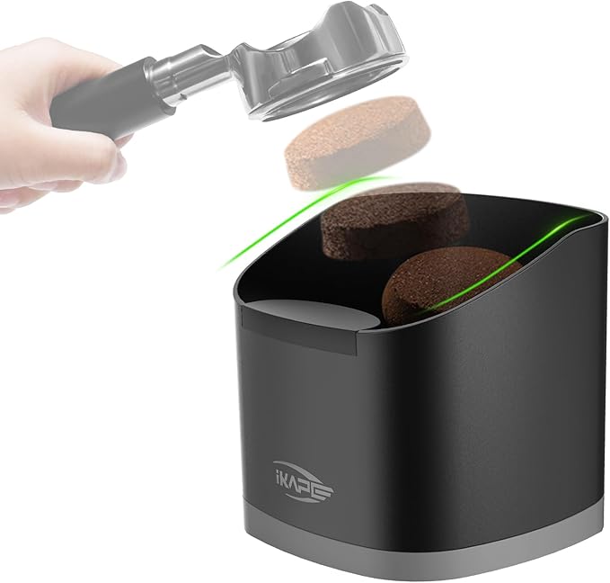 IKAPE Espresso Knock Box for Coffee Grounds, Barista Tool Enhanced for Better Manipulation - Black Espresso Machine Coffee Puck Disposal Box