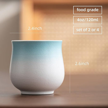 4-Oz Ceramic Espresso Cups Set - Multi-Color, Handle-Free Design for Home & Cafe | Dishwasher-Safe Stoneware Cups (Gradient Blue, 4)