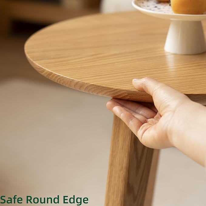 100% Solid Oak Wood Coffee Table Set, Round Coffee Table Combo Side Table w/Solid Wood Legs, Mid Century Table Sturdy Tables for Bedroom Balcony Living Room (Natural, Big-Medium Combo)