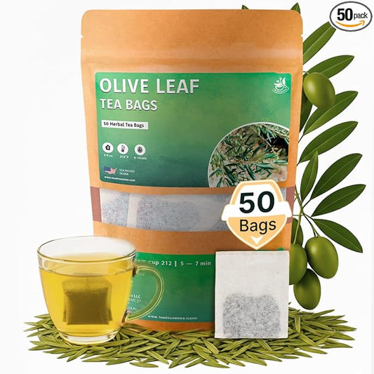 Olive Leaf Tea Bags – 50 Bags (Premium Dried Olive Leaf Tea - 50 Count), Natural Extract Caffeine-Free Herbal Tea for Health & Immune Support