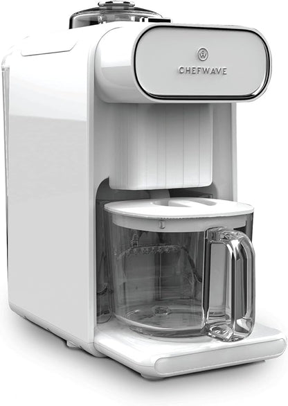 ChefWave Milkmade Non-Dairy Milk Maker – 6-in-1 Plant-Based Milk Machine for Almond, Oat, Soy, Cashew, Coconut & Macadamia – No Soaking, Auto-Clean, Delay Start, Glass Pitcher – White
