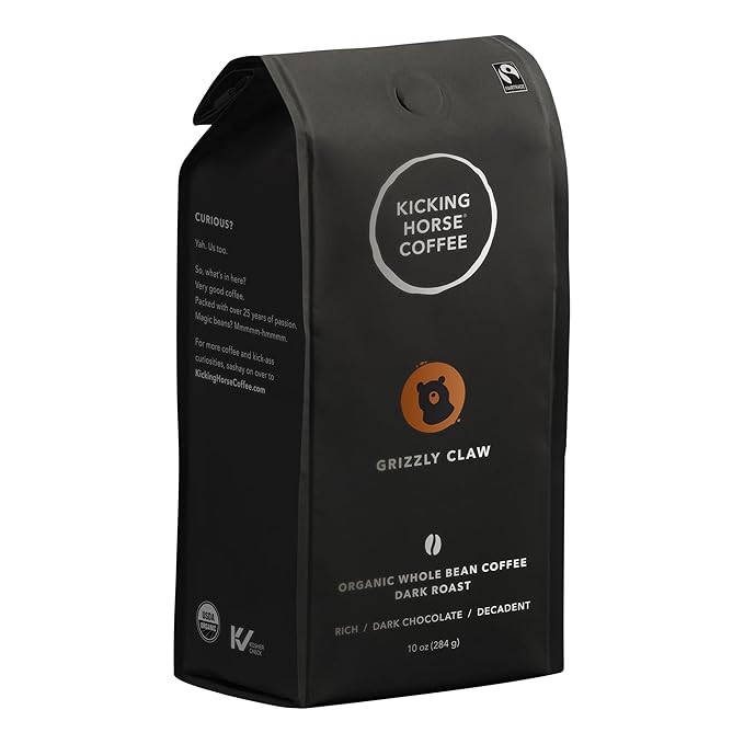 Kicking Horse Coffee, Grizzly Claw, Dark Roast, Whole Bean, 10 Oz - Certified Organic, Fairtrade, Kosher Coffee