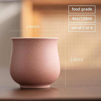 4-Oz Ceramic Espresso Cups Set - Multi-Color, Handle-Free Design for Home & Cafe | Dishwasher-Safe Stoneware Cups (pink, 2)