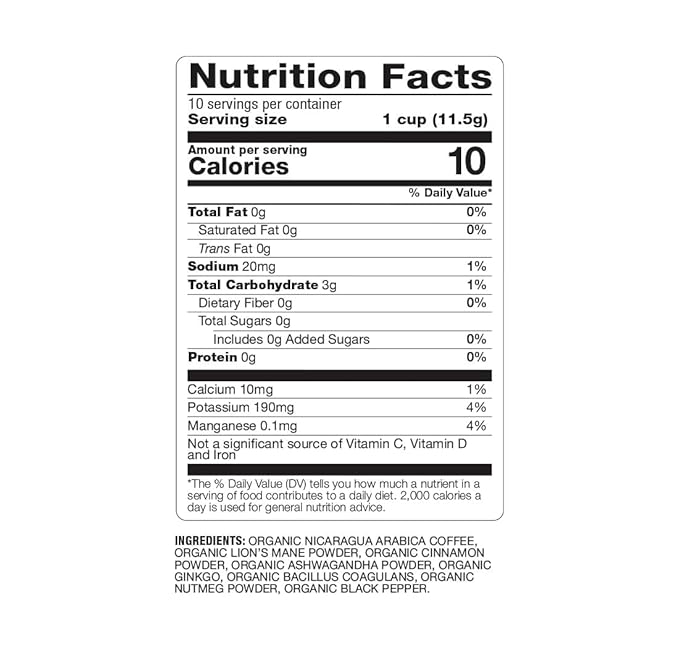 Focus Coffee with Superfoods - Organic Probiotic Mushroom Coffee Pods, Supports Healthy Focus & Digestion, Infused with Ashwagandha, Lion's Mane, and Cinnamon - 10 Recyclable Single Serve K-Cups