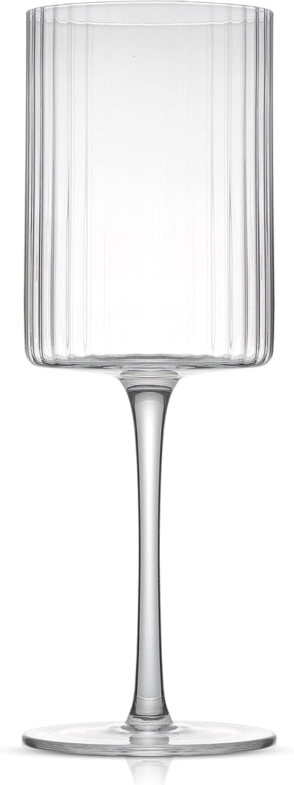 JoyJolt Elle Fluted Wine Glasses, 17.5oz Red Wine Glass Set of 2, Unique Stemmed Glass, Big Long Stem Cocktail Vintage Style Drinking Glasses