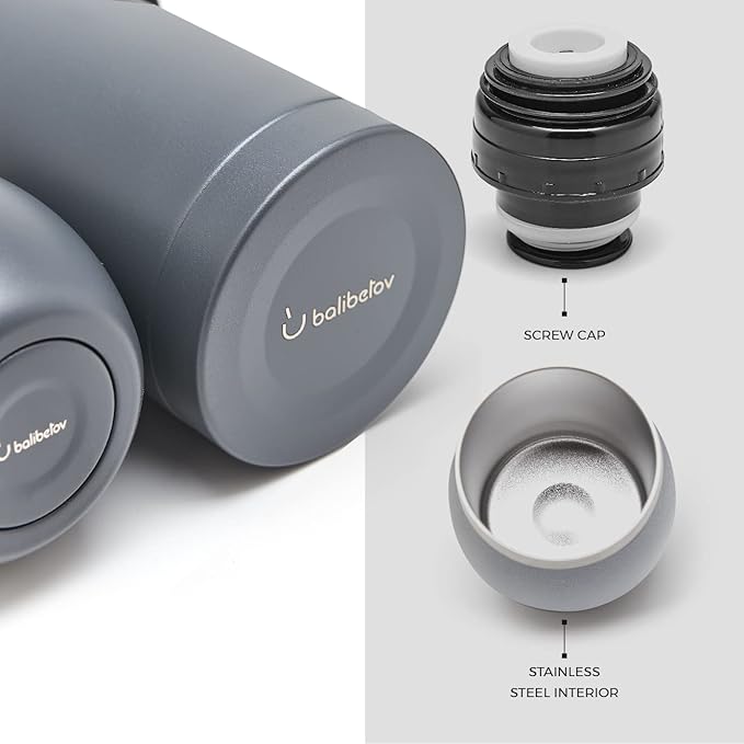 BALIBETOV Complete Yerba Mate Set - Modern Mate Gourd, Thermal Flask, Bombilla and Cleaning Brush Included - All Premium Quality 304 18/8 Stainless Steel (Gray)