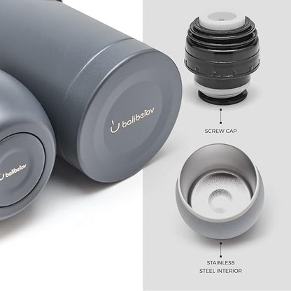 BALIBETOV Complete Yerba Mate Set - Modern Mate Gourd, Thermal Flask, Bombilla and Cleaning Brush Included - All Premium Quality 304 18/8 Stainless Steel (Gray)