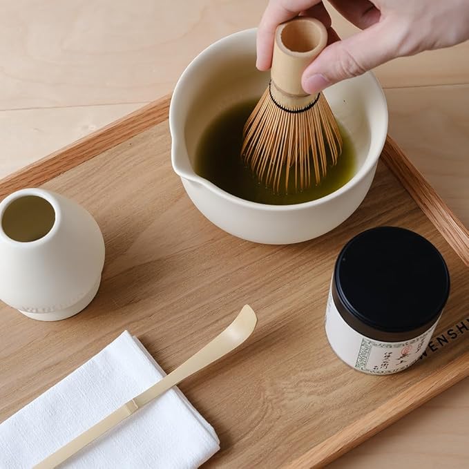 WENSHUO Matcha Kit - Premium Matcha Whisk Set with Traditional Bamboo Tools, Ideal Matcha Tea Set for Home (Crème)
