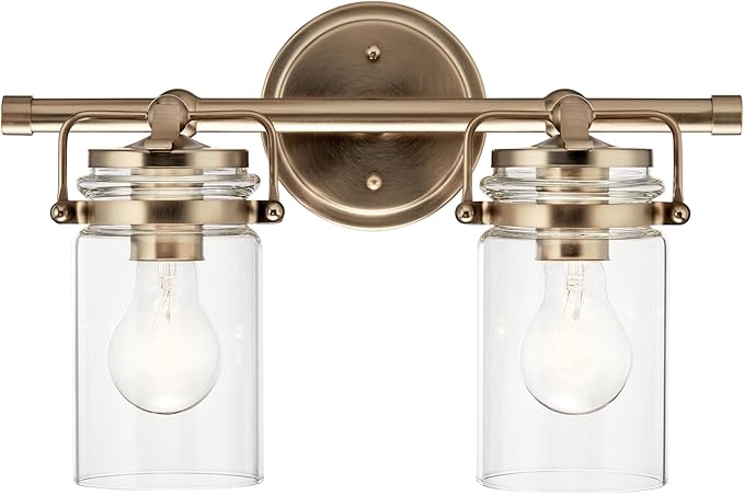 Kichler Brinley 2 Light Vanity Light in Champagne Bronze with Clear Glass for Bathroom and Powder Room, (15.75" W x 10.25" H),45688CPZ
