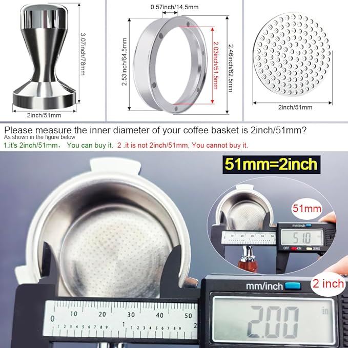 5 Pieces - 51mm Espresso Tamper Accessories Kit Fit 51mm Portafilters, 51mm Coffee Tampers Set, WDT Stirrer Tool, Puck Screen, Dosing Funnel, Coffee Cleaning Brush (51mm)