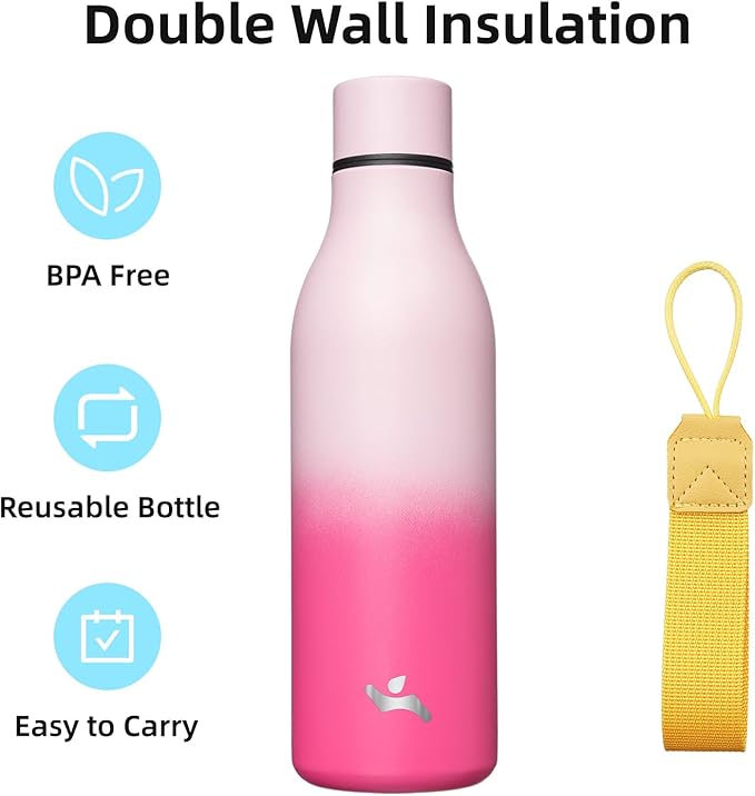Insulated Water Bottle with Strap,25 oz Double Wall Stainless Steel Vacuum Bottles Metal Water Flask,Cherry