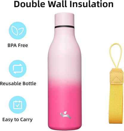 Insulated Water Bottle with Strap,25 oz Double Wall Stainless Steel Vacuum Bottles Metal Water Flask,Cherry