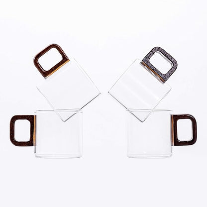 Espresso Cups Set of 4, 4 oz Espresso Cups, Espresso Shot Glasses with Handle for Coffee or Tea (Clear)