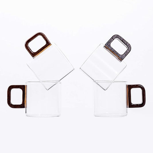 Espresso Cups Set of 4, 4 oz Espresso Cups, Espresso Shot Glasses with Handle for Coffee or Tea (Clear)