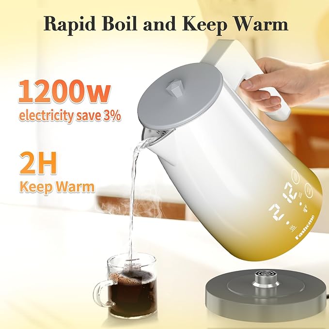 Electric Kettle Temperature Control, 304 Stainless Steel Interior, BPA-Free, 1.25L Hot Water Boiler, 1200W Kettle with Auto Shut-Off & Boil Dry Protection, Cordless Base (Yellow Gradient)