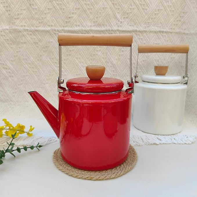Cabilock Enamel Kettle Chinese Teapot Boiler Hot Water Kettle Enameled Teakettle Coffee Maker Water Beverage Drink Dispenser for Stovetop Camping Cookware 2.4L