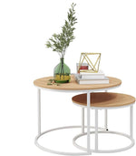 Load image into Gallery viewer, Round Coffee Table Set of 2 End Table for Living Room,Stacking Side Tables,Sturdy&amp; Easy Assembly,Wood Look Accent Furniture with Metal Frame,Industrial/Modern Coffee Table White+Teak OAKDK