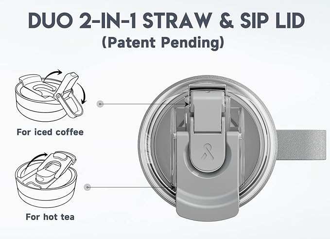 Meoky 24oz Travel Mug, Triple Insulated Stainless Steel Tumbler with Handle and 2-in-1 Straw and Sip Lid, 100% Leak Proof, Keeps Cold for 24 Hours or Hot for 8 Hours, Cupholder Friendly (Rock)