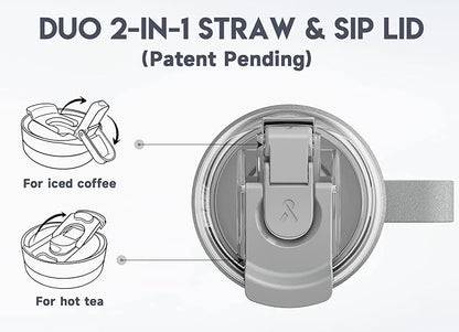 Meoky 24oz Travel Mug, Triple Insulated Stainless Steel Tumbler with Handle and 2-in-1 Straw and Sip Lid, 100% Leak Proof, Keeps Cold for 24 Hours or Hot for 8 Hours, Cupholder Friendly (Rock)